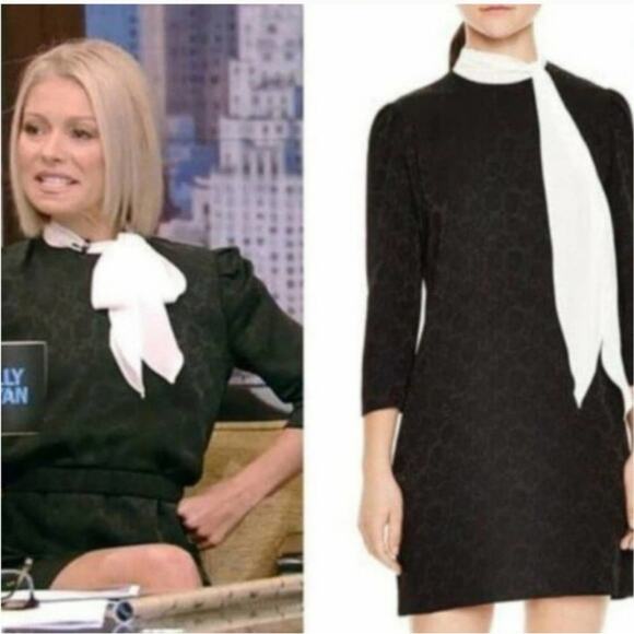 Sandro Ketty Rose Tie Neck Black Floral Jacquard Shift Mini Dress 1 / S - Picture 12 of 12